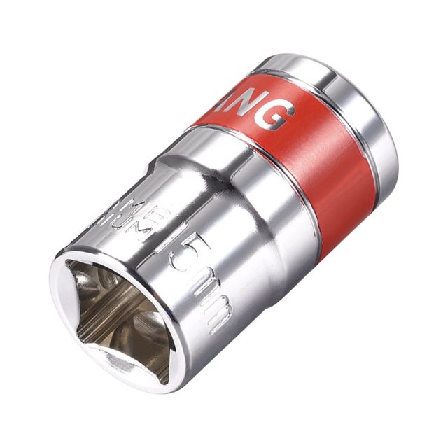 Unique Bargains 1/2-Inch Drive by 15mm Shallow Socket w Red Band, Cr-V, 6-Point, Metric