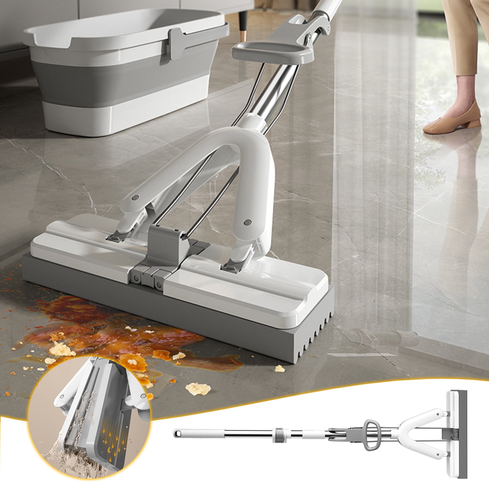 Danhjin Mop Rubber Mop Household Absorbent Sponge Mop No Hand Washing Dry and Wet Lazy Person Household Squeezing Rubber Mop Mop and Bucket Set