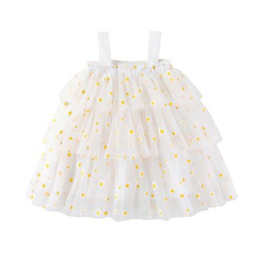 FhsagQ Robes pour Filles Petites Filles Sans Manches Robe de Fête des Fêtes à Volants en Maille Robe de Danse Princesse Robes Petites Filles le 7 Juillet Robes Taille 9/10 Printemps Blanc 12-18 Mois