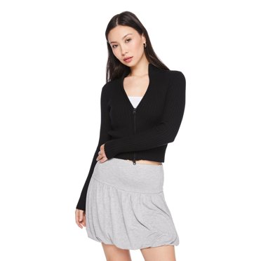 No Boundaries Women's 2-Way Zip Rib Sweater