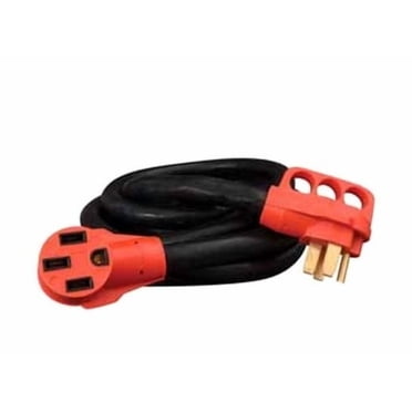 Valterra Rallonge A10-5015EH Mighty Cord; Rallonge 125/250 Volts; 4 Broches; 50 Ampères; Quatre Fils de Calibre 6 à 8; Longueur de 15 Pieds; Noir; avec Poignée à Prise pour Doigt à l'Extrémité Masculine