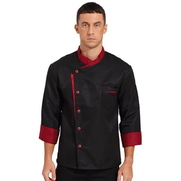 iiniim Unisex Women Mens Long Sleeve Chef Coat Jacket Restaurant Kitchen Cooking Chef Uniform Top Workwear Black L