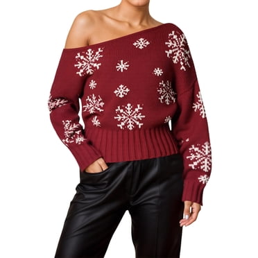 Zhanying Vintage Christmas Sweater Thème des Fêtes Tenue d'Hiver Festive Chandail à Enfiler pour Femme Style Vintage Chandail des Fêtes