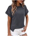 thumbnail image 1 of AherBiu Hauts d'Été pour Femmes à Manches Courtes, Rayés, Côtelés, Col Ras du Cou, Chemises Décontractées Amples, Blouse, 1 of 6