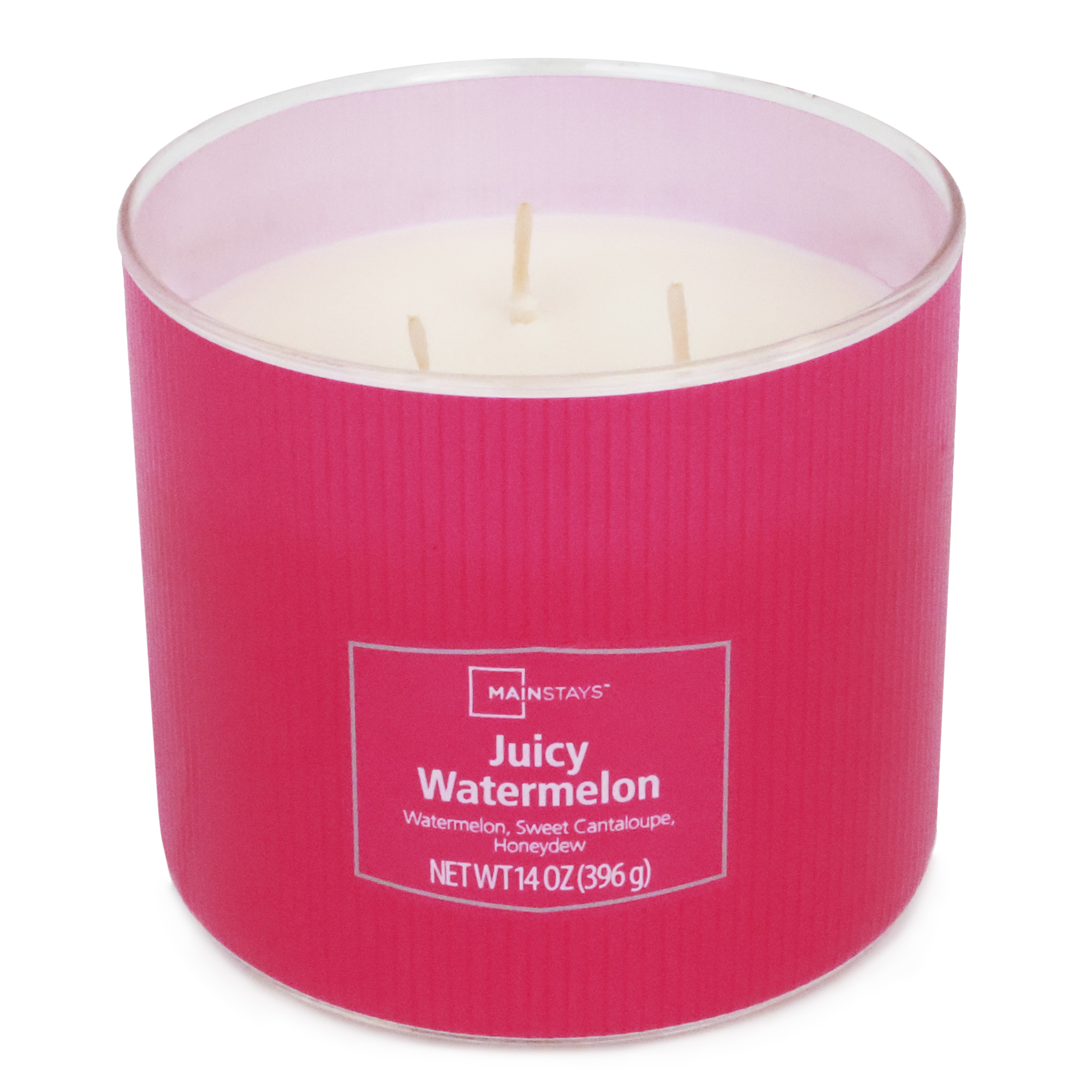 Bougie parfumée Mainstays à 3 mèches, enveloppée texturée à la pastèque juteuse, 14 oz