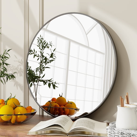 BEAUTYPEAK 24" Wall Mirror Bathroom Mirror Wall Mounted Round Mirror, Black