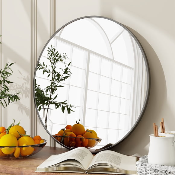 BEAUTYPEAK 24" Wall Mirror Bathroom Mirror Wall Mounted Round Mirror, Black