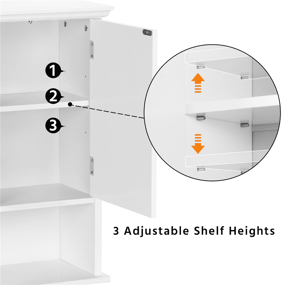 FullFurnique Living Room Wall-Mounted Cabinet with Two-Door and Adjustable Shelf, White