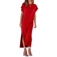 thumbnail image 4 of Kmbangi Robes Longues Noires pour Femmes pour l'Été 2023, Manches Chauve-Souris Courtes Col Rond Fendu Robe de Plage Décontractée, 4 of 8