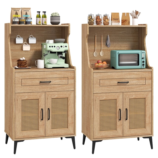 Gymax 2PCS Coffee Bar Cabinet w/Pegboard Storage Drawer & Shelf Buffet Sideboard