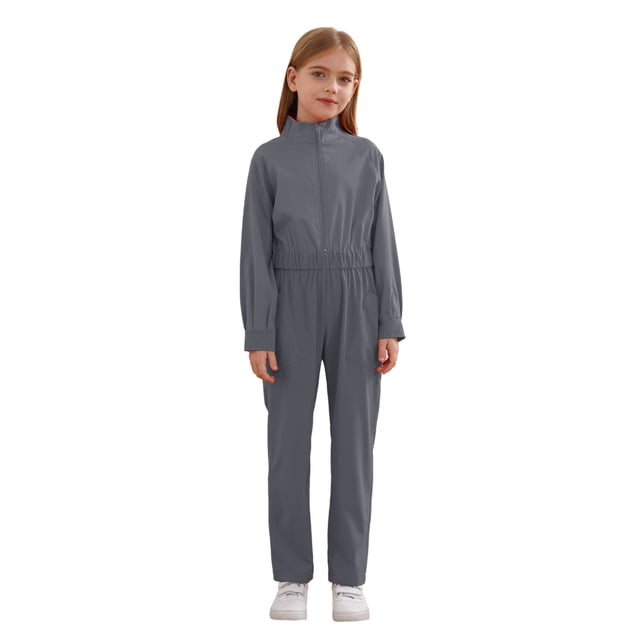Runhomal Combinaison de Vol à Fermeture Éclair pour Filles Enfants Combinaison Décontractée Gris 12