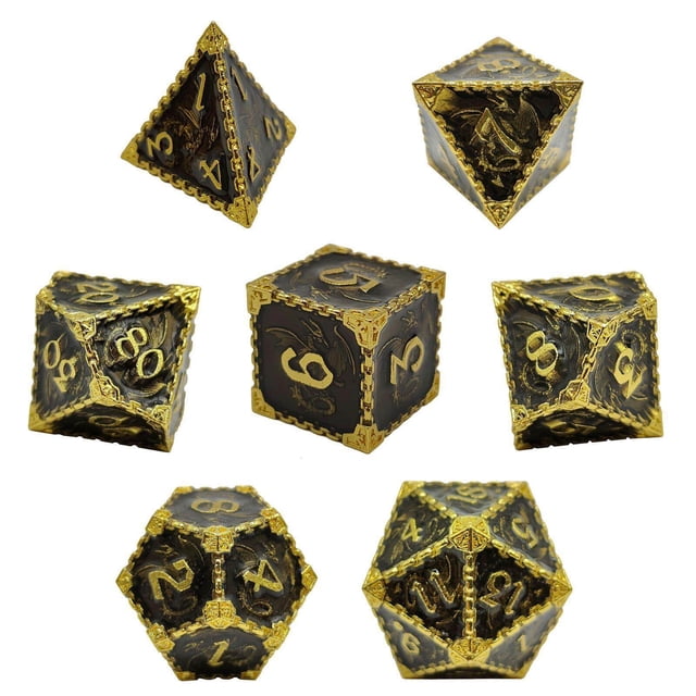 7 Pcs dés Polyédriques Irréguliers Grands Accessoires 7 Chiffres Jeux de Société Imitation Noir Doré