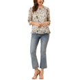 thumbnail image 2 of INSPIRE CHIC Women's Tops 3/4 Sleeves Ruffle Hem Floral Chiffon Shirt Blouses S Beige, 2 of 7