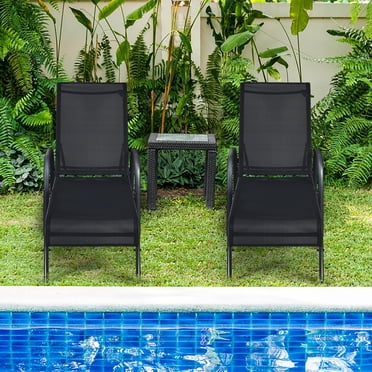 Costway Ensemble de 2 Chaises Longues de Patio à Sangle, Fauteuils Inclinables à Dossier Réglable