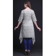 thumbnail image 2 of Bimba Kurti Asymétrique Bleu à Imprimé Géométrique Shibori pour Femmes, Robe d'Été Indienne Tunique Grande, 2 of 6