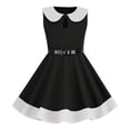 thumbnail image 2 of TopLLC Robe Sans Manches Col Rond Filles Été Rétro Taille Rayée Couleur Unie Manches Volantes Robe Col Rond Girl Dress, 2 of 4