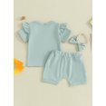 thumbnail image 4 of Honganda 0-3Y Toddler Girls Summer Shorts Sets Short Sleeve Ruffle Tops Shorts Headband Sets, 4 of 9