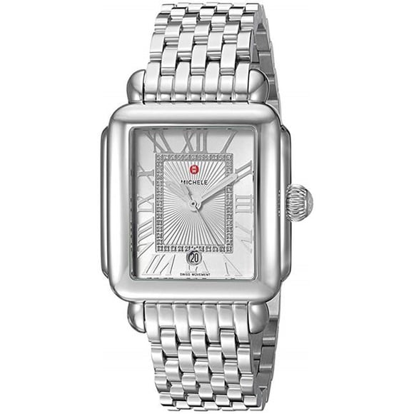Michele MWW06T000141 Deco Madison Montre pour Femme à Diamants avec Cadran Argenté