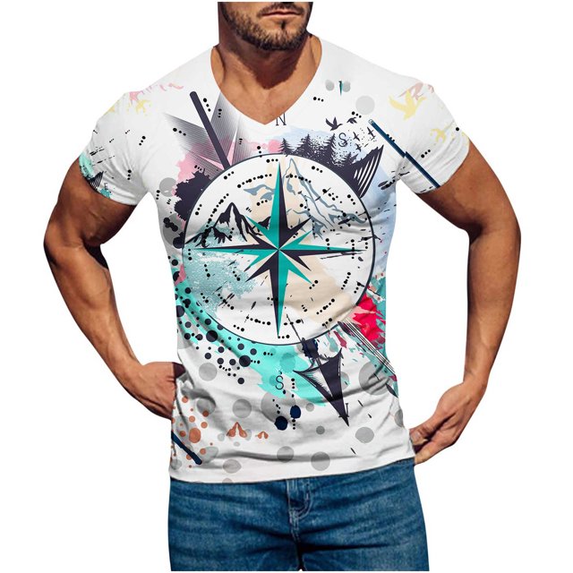 Birdeem Chandail Décontracté pour Hommes Col en V Imprimé Manches Courtes T-Shirt Blouse
