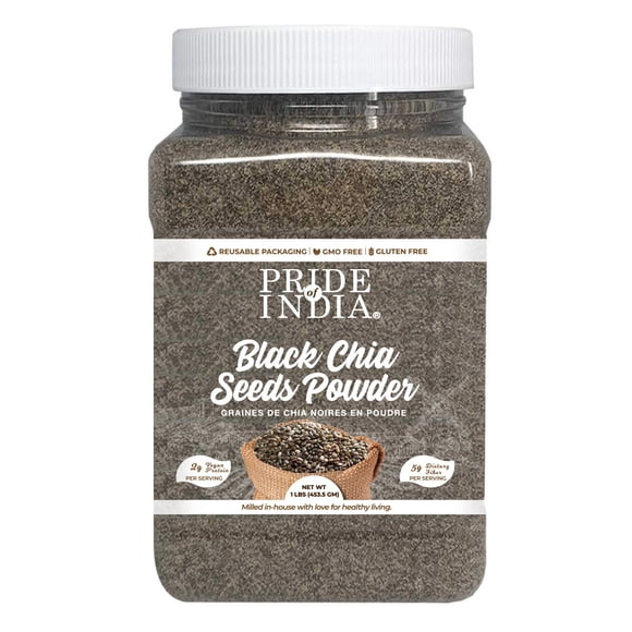 Pride Of India- Premium Black Chia Seeds Powder 1 lbs (454 gm) Mild Nutty Earthy Taste Freshly Milled in Small Batches | Used for Baking Coating Thickening | Vegan, Gluten-Free
