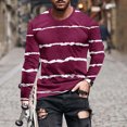 thumbnail image 2 of Penkiiy T-Shirt Homme Décontracté Col Rond Rayé Imprimé Chandail Entraînement Physique Manches Courtes Blouse L Vin, 2 of 5