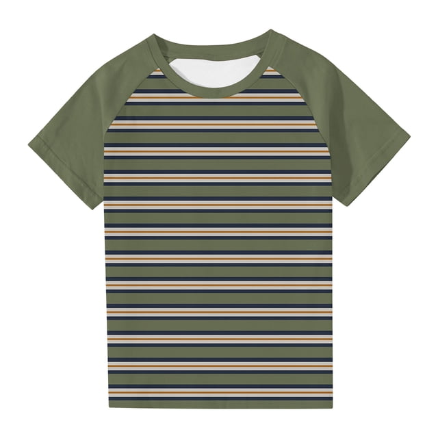 Économies d'Été! SROBPTY T-Shirts à Manches Courtes pour Tout-Petits, Garçons Tout-Petits Mode Col Rond à Rayures Imprimé Manches Courtes Vert Armée, 9 Ans