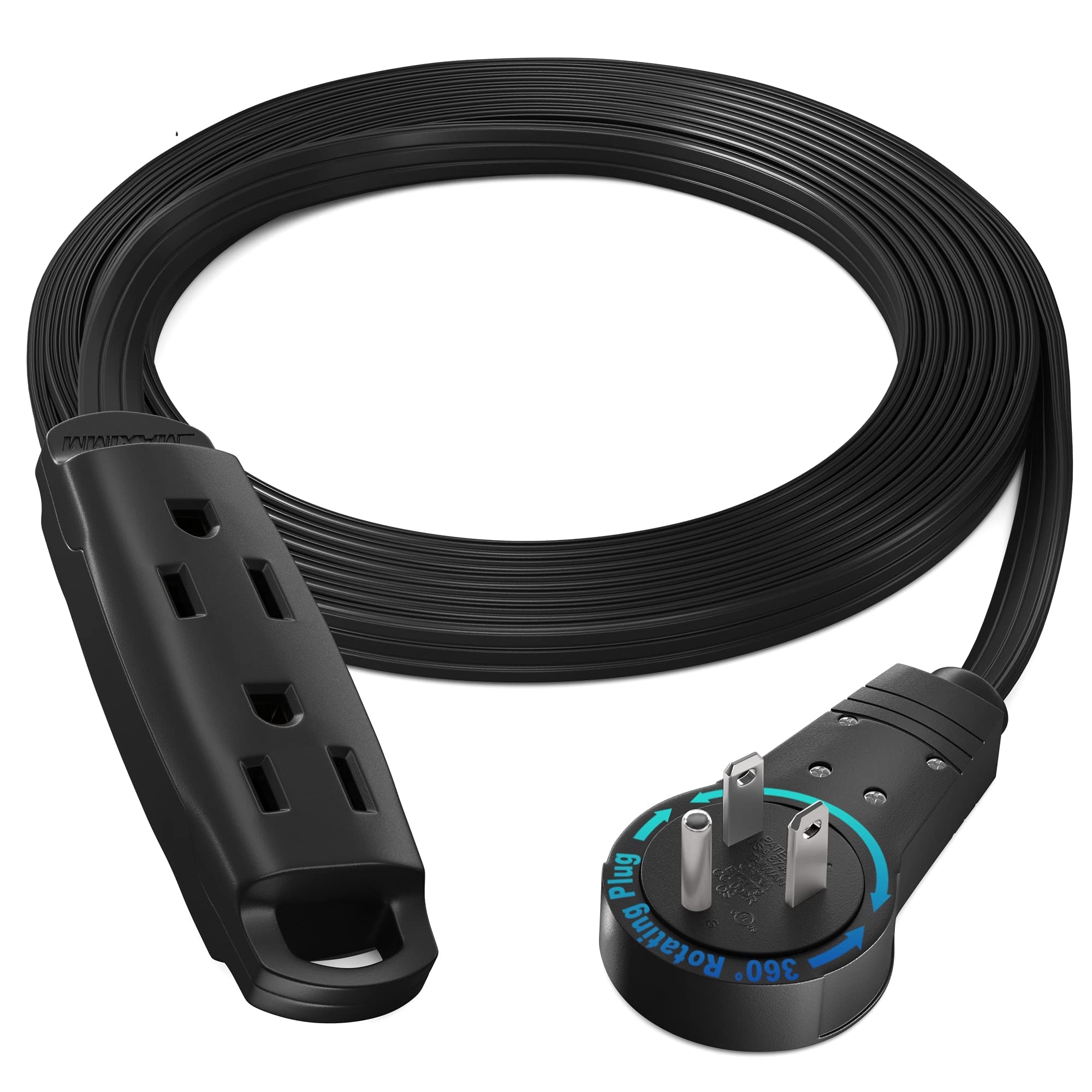 Maximm 360 Degree Rotating Flat Extension Cord 6 Ft Multi 3 Outlet Power Cord Grounded 16 AWG UL Certified, Black