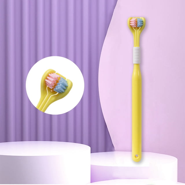 FcBaudy Three-sided Toothbrush, Three-head Toothbrush With Soft Bristles, Cleans On Three Sides, Scrapes Tongue On The Back, Portable And Compact Travel Size - New toothbrush toothbrush