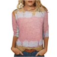 thumbnail image 1 of Pompotops T-shirt Imprimé Mode Femme Mi-Longueur Manches 3/4 Chemisier Col Rond Manches Décontractées, 1 of 5