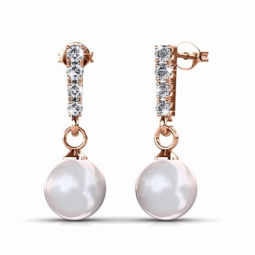 Cate & Chloe Gabrielle Boucles d'Oreilles Pendantes en Or Rose Plaqué 18k avec Perles et Cristaux Swarovski pour Femmes