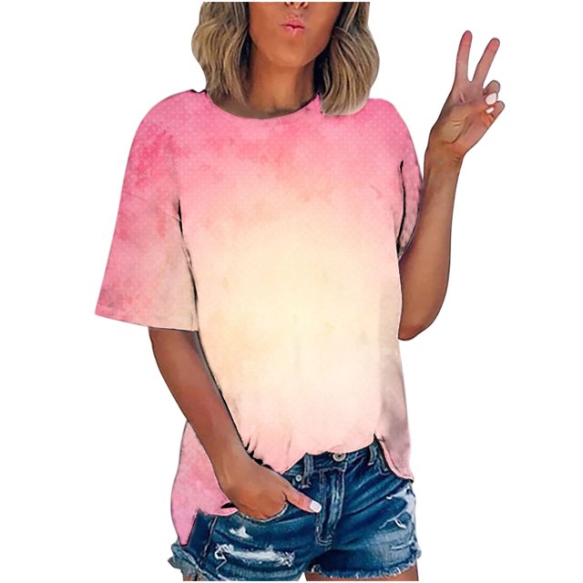 CEHVOM T-shirt Imprimé Mode Femme Manches Courtes Blouse Col Rond Hauts Décontractés Liquidation