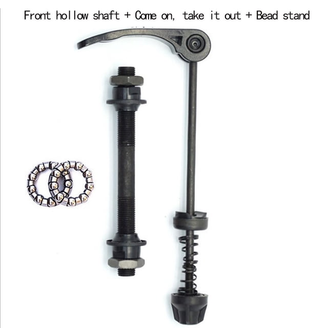 Axes de Vélo avant Arrière à Dégagement Rapide avec Roulements de Moyeu de 25 mm (1/4 Po). Axes en Acier Noir et Roulements de Moyeu Conçus pour Composants de Vélo, Adaptés aux Vélos de Montagne à 6/7/8 Vitesses. Longueur d'Essieu Arrière Env. 14,5 cm, Longueur d'Essieu avant Env. 10,8 cm, et Longueurs à Dégagement Rapide de 15 cm (avant) et 18 cm (arrière).