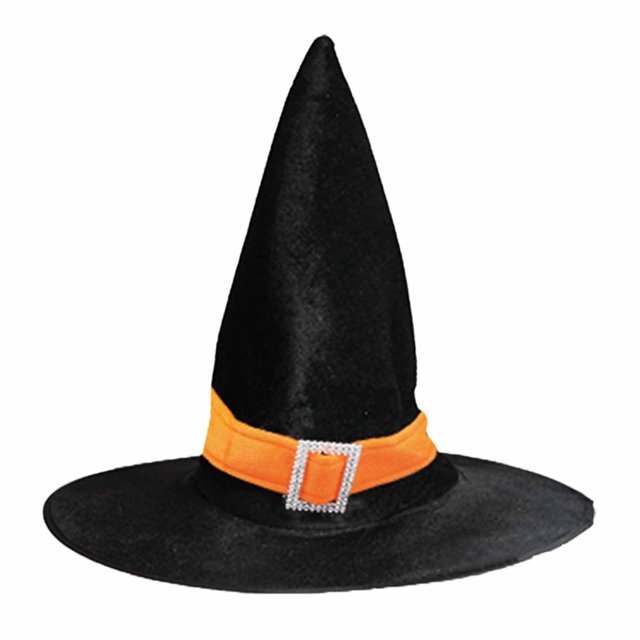 Hats, Fashionable New Children's Performance Party Right Angle Hat Witch Hat with a black pointed design, orange band, and silver buckle detail. Made of cotton and polyester, suitable for children, perfect for Halloween, parties, holidays, or daily wear.