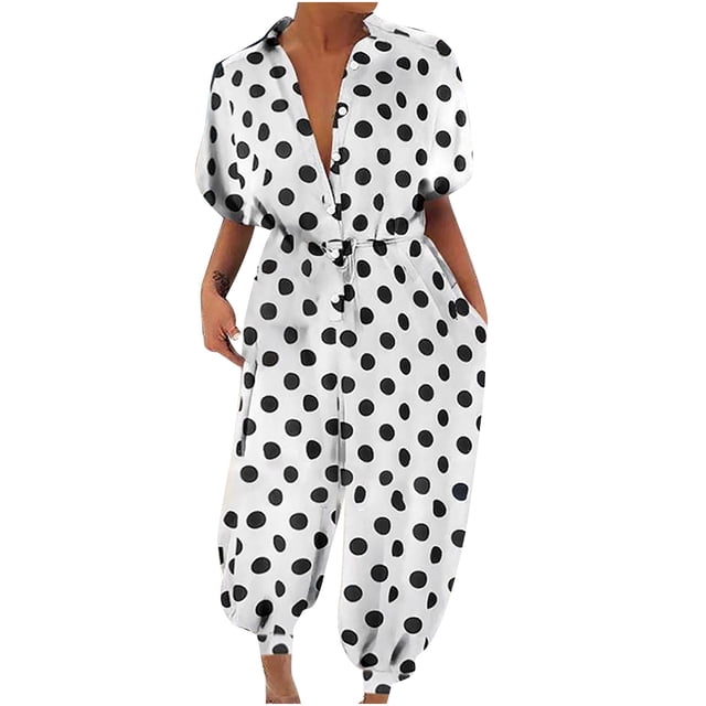 Fridja Combinaisons à Manches Courtes à Pois pour Femmes Pantalons Mode Décontractée