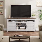 Twister.CK Farmhouse TV Stand for 65 in TV, Modern Entertainment Center with Storage Drawer, Wood Media TV Console Cabinet for Living Room, White & Brown