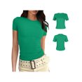thumbnail image 2 of Wangsaura Womens Crewneck Short Sleeve Ribbed T-Shirt Slim Fit Tops Solid Basic Tee, 2 of 7