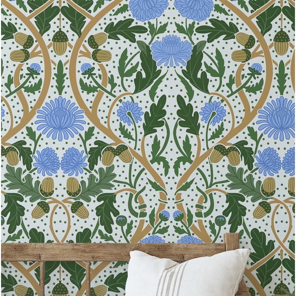 S4Sassy Floral Wallpaper - Green Wall Covering, 25" x 120" Self-Adhesive Vinyl Wall Paper, Wallwrap, Easy DI Walls Covering For Farmhouse Bedroom, Living Rooms, Living Spaces