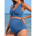 thumbnail image 4 of Charmo V Neck Maternity Swimsuits Ribbed Twist Front Bikini Sets High Waist Pregnancy Bathing Suits for Womens, 4 of 6