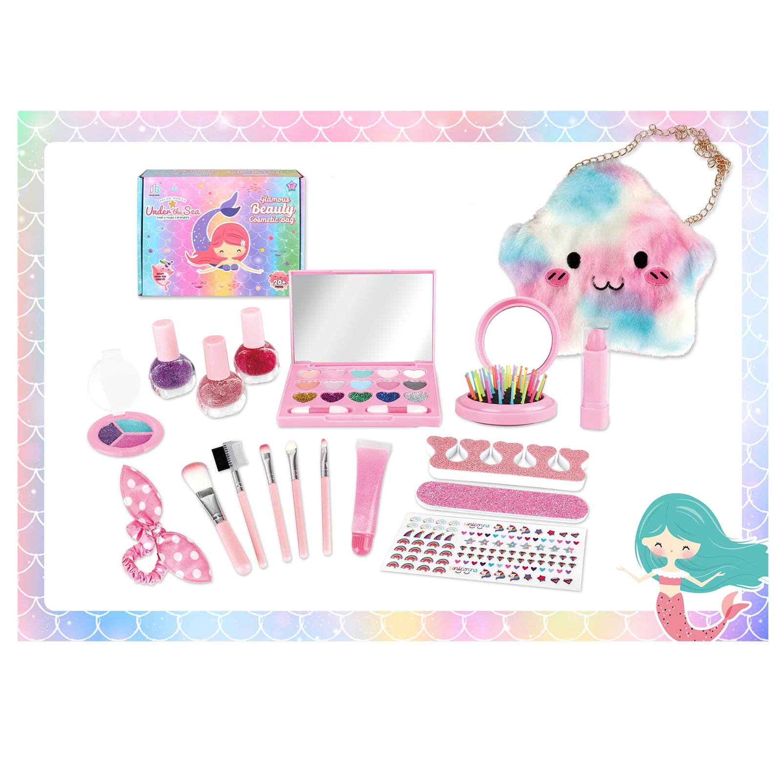 Amdohai Girls Makeup Kit for Kids Children's Makeup Set Girls Princess Make Up Box Nontoxic Cosmetics Kit Toys Pretend Play Makeup Beauty Toys Christmas Gift Birthday Gift