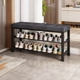 thumbnail image 3 of LEDREM Shoe Bench with Cushion, 2-Tier Entryway Shoe Rack Organizer, Holds 10 Pairs, Dark Grey and Ink Black, 3 of 6
