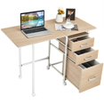 thumbnail image 1 of Giantex Folding Computer Study Desk, Home Office Desk w/Smooth Wheels & Large Drawers, Mobile Laptop Desk Writing Table (Natural), 1 of 1