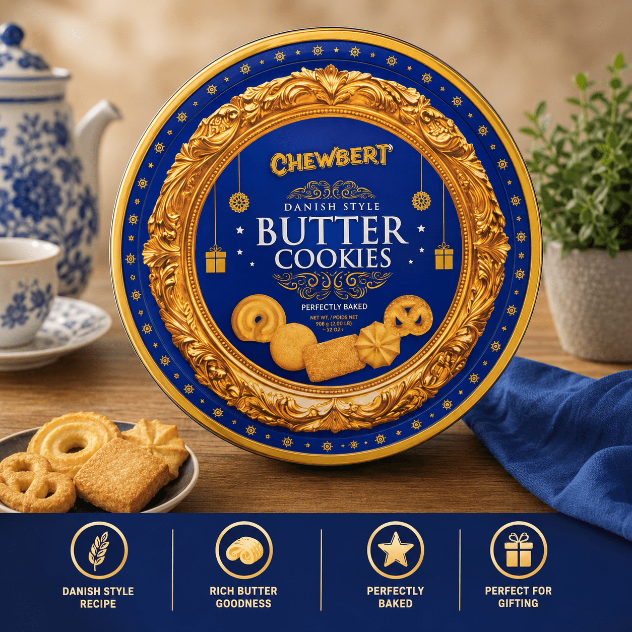 Chewbert Biscuits au Beurre de Style Danois en Boîte Métallique, 908 g