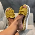 thumbnail image 1 of CAICJ98 Sandales Compensées pour Femmes Sandales Plates pour Femmes Boho Été Élastique Bride Cheville Mignon Confortable Sandale Habillée Chaussures de Plage, Jaune, 1 of 4