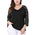 thumbnail image 1 of GRACE & GRANDEUR Women's Plus Size Shirts Blouse V Neck 3/4 Sleeve Floral Raglan Casual Spring Fall Tops 5X Black, 1 of 7