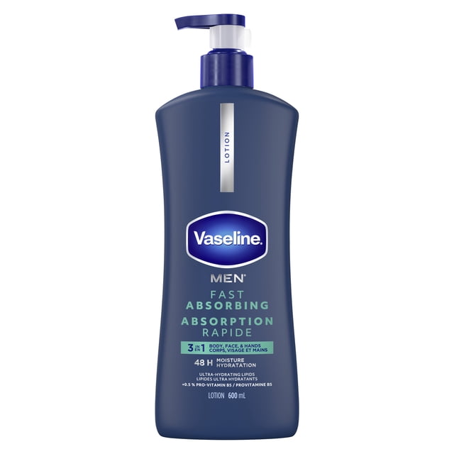 Vaseline Men 3-in-1 Body, Face & Hands Lotion Fast Absorbing, 600 ml
