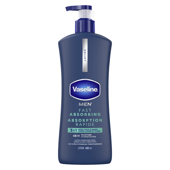 Vaseline Men 3-in-1 Body, Face & Hands Lotion Fast Absorbing, 600 ml