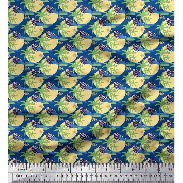 Soimoi Rayon Fabric Bird,Palm Tree & Sun Nature Print Fabric by Yard 42 Inch Wide