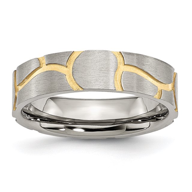 Bague Rainurée Jaune Ip Plaquée en Acier Inoxydable pour Femmes 6mm 7.5 Size