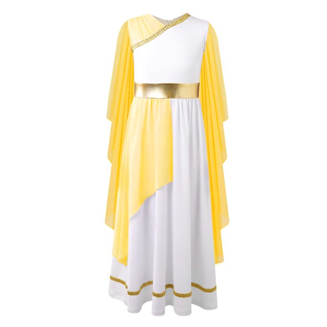 Oyolan Enfants Filles Vêtements Toga Grecque Antique Grecque Sans Manches Robes de Princesse Fête Déguisement Dieu Jaune 12