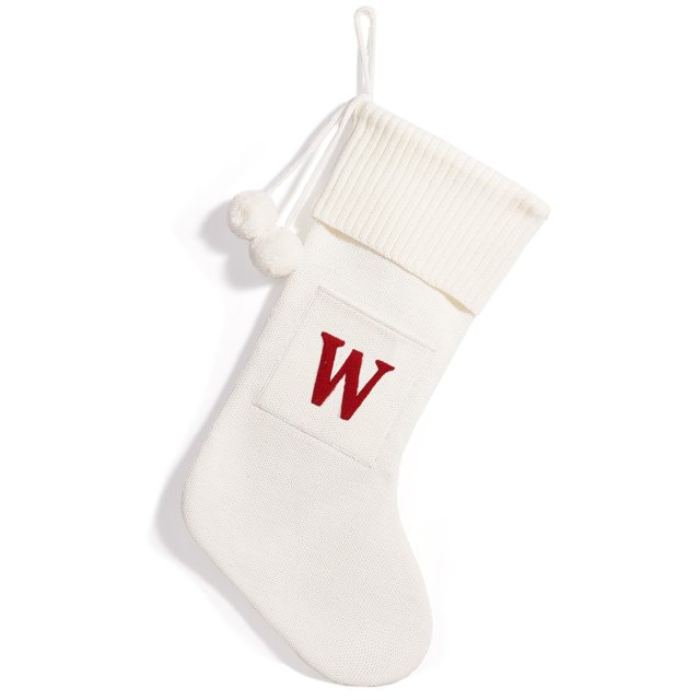 Christmas Knitted Stocking With Personalised Alphabet Xmas Alphabet Letter Initial White W